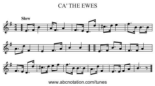 CA' THE EWES - staff notation