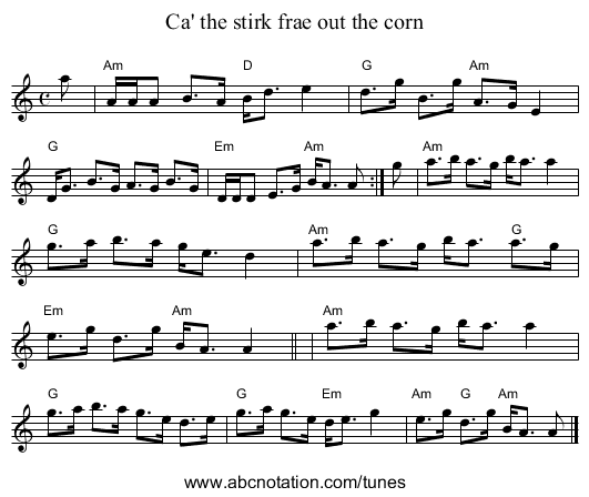 Ca' the stirk frae out the corn - staff notation