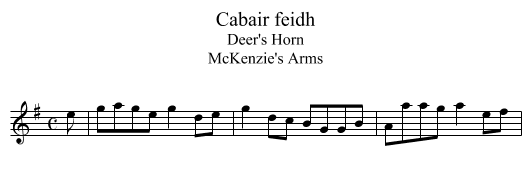 Cabair feidh - staff notation