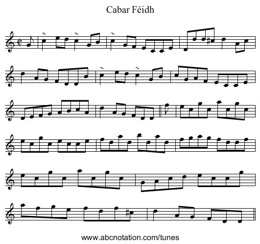 Cabar Féidh - staff notation