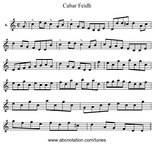 Cabar Feidh - staff notation