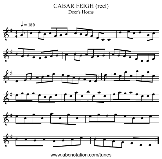 CABAR FEIGH (reel) - staff notation