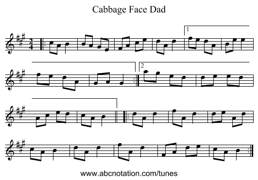 Cabbage Face Dad - staff notation
