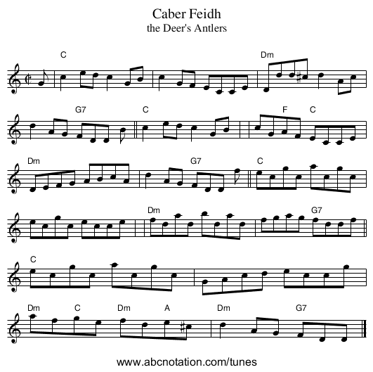 Caber Feidh - staff notation