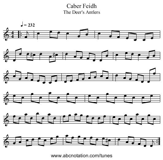 Caber Feidh - staff notation