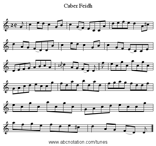 Caber Feidh - staff notation