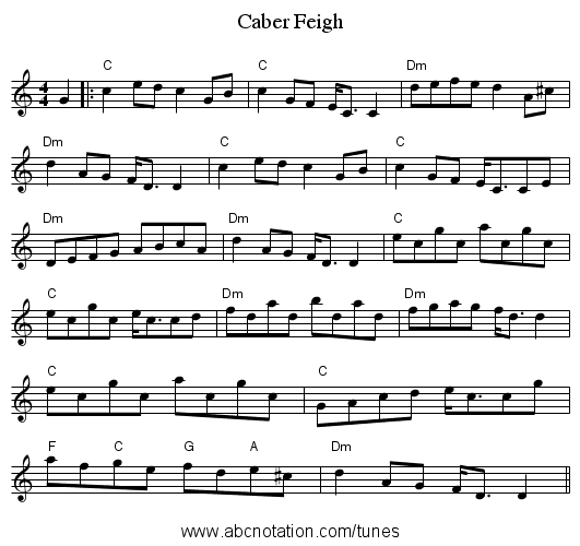 Caber Feigh - staff notation