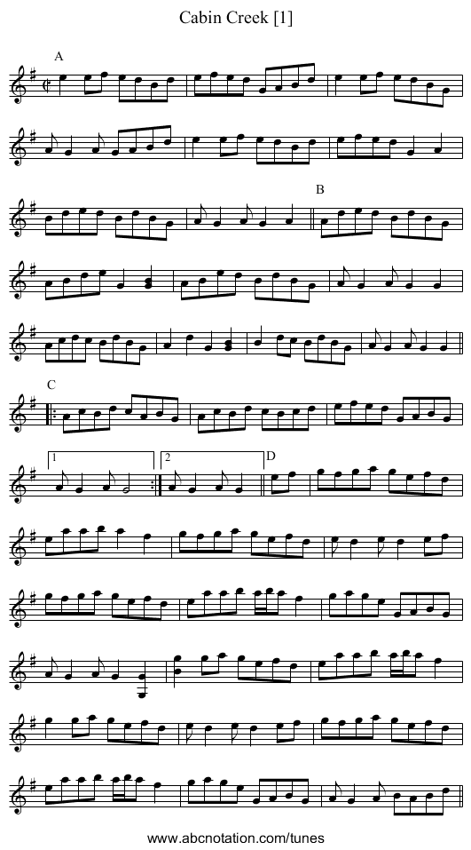 Cabin Creek [1] - staff notation