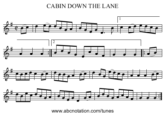CABIN DOWN THE LANE - staff notation