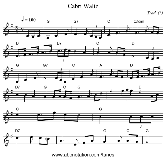 Cabri Waltz - staff notation