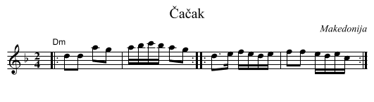 Čačak - staff notation
