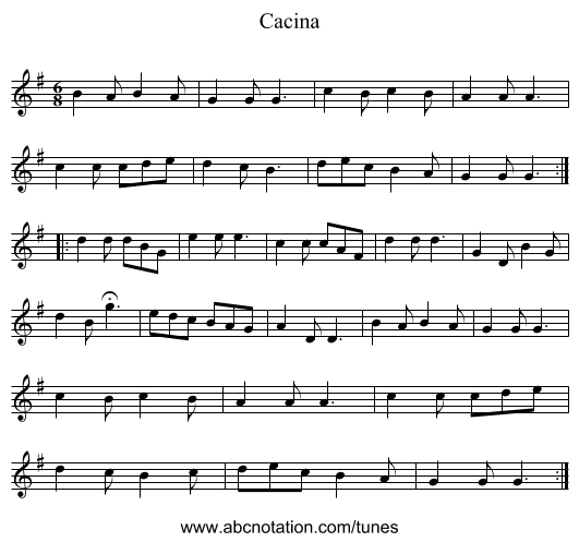 Cacina - staff notation