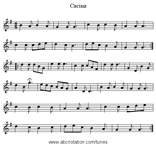 Cacina - staff notation