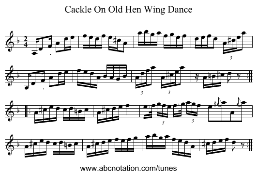 Cackle On Old Hen Wing Dance - staff notation