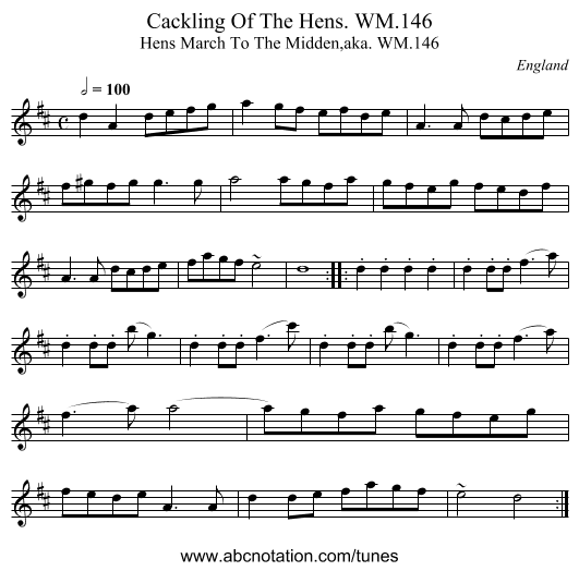 Cackling Of The Hens. WM.146 - staff notation