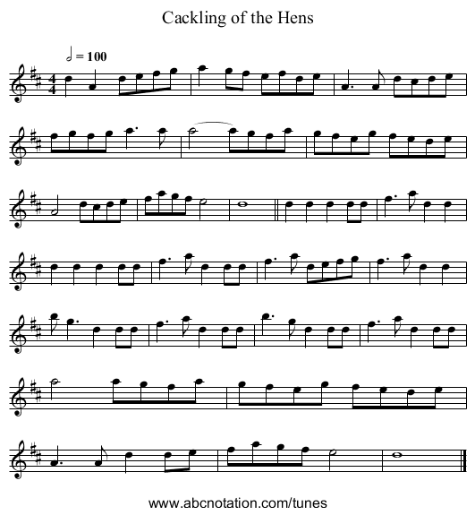 Cackling of the Hens - staff notation