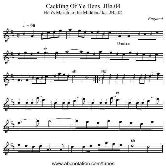Cackling Of Ye Hens. JBa.04 - staff notation