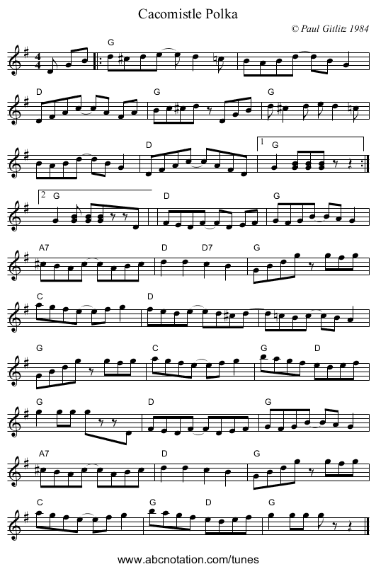 Cacomistle Polka - staff notation