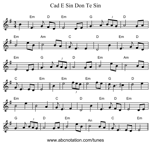 Cad E Sin Don Te Sin - staff notation