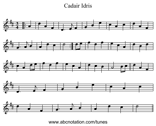Cadair Idris - staff notation