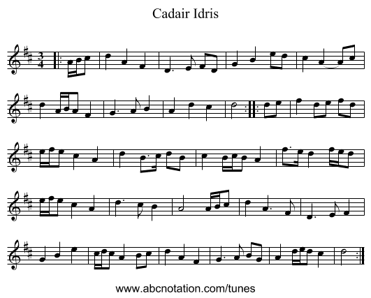 Cadair Idris - staff notation