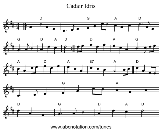 Cadair Idris - staff notation