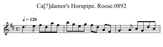 Ca[?]damor's Hornpipe. Roose.0892 - staff notation