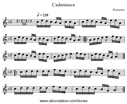 Cadaneasca - staff notation