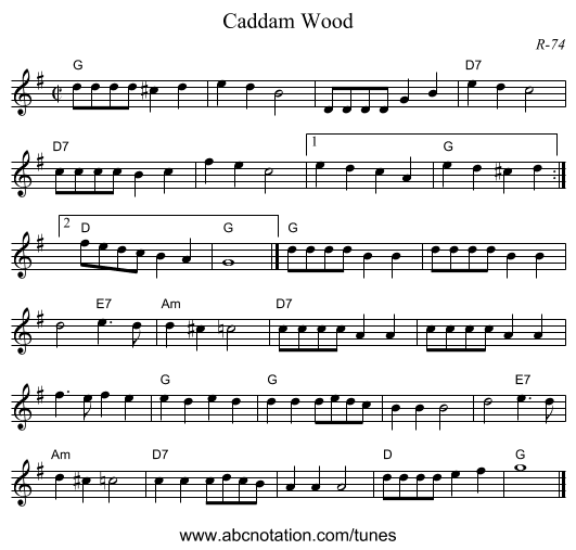Caddam Wood - staff notation