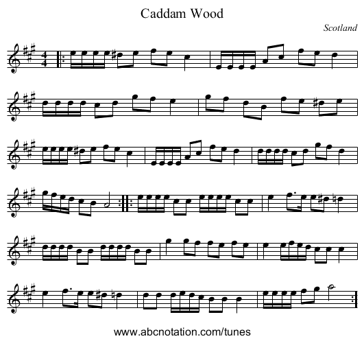 Caddam Wood - staff notation
