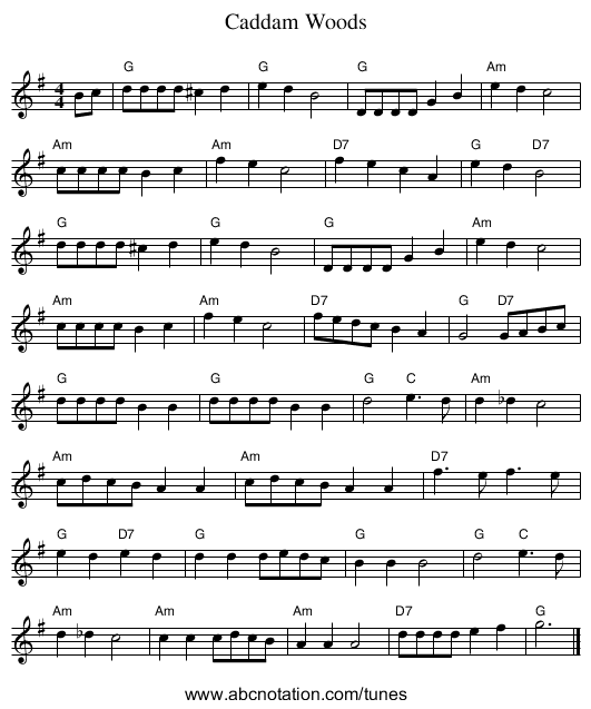 Caddam Woods - staff notation