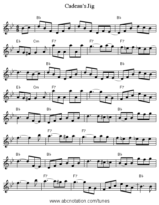 Cadeau's Jig - staff notation