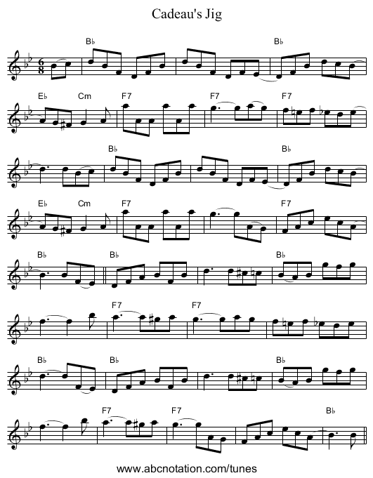 Cadeau's Jig - staff notation
