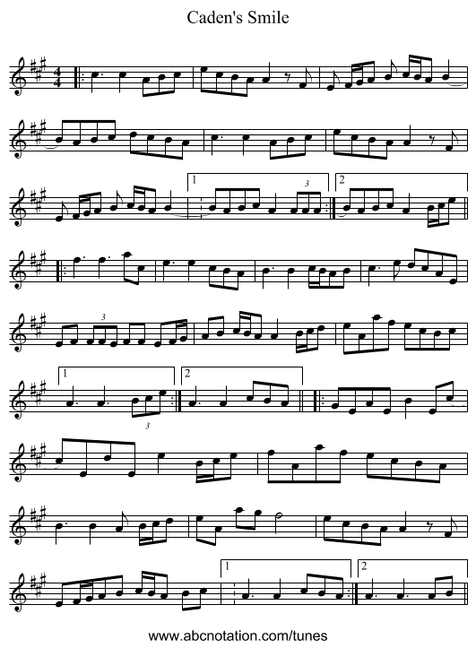 Caden's Smile - staff notation