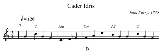 Cader Idris - staff notation