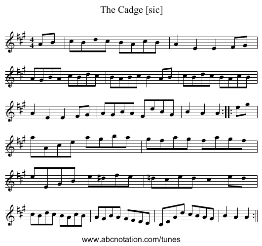 Cadge [sic], The - staff notation