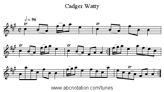 Cadger Watty - staff notation