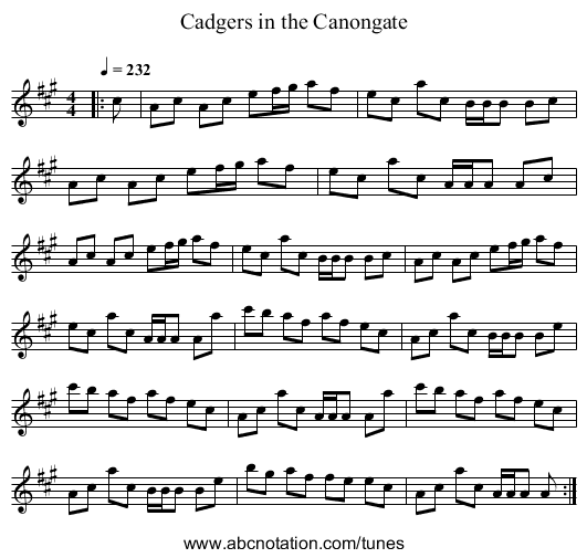 Cadgers in the Canongate - staff notation