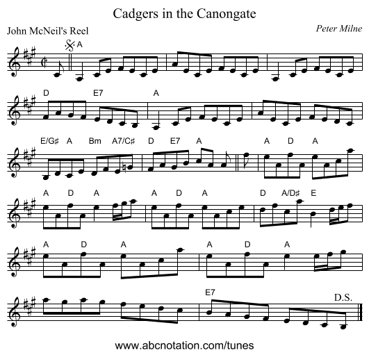 Cadgers in the Canongate - staff notation