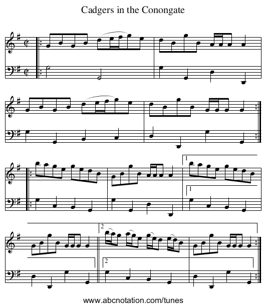 Cadgers in the Conongate - staff notation