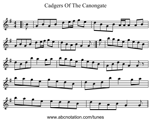 Cadgers Of The Canongate - staff notation