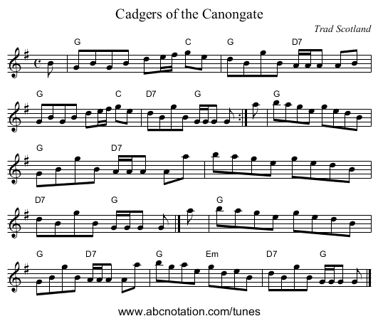 Cadgers of the Canongate - staff notation