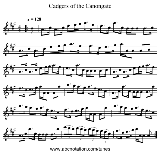 Cadgers of the Canongate - staff notation
