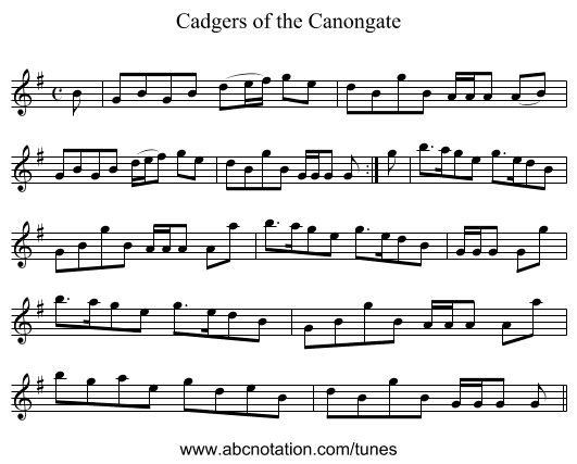 Cadgers of the Canongate - staff notation