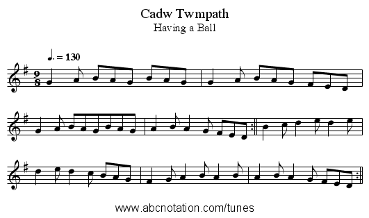 Cadw Twmpath - staff notation