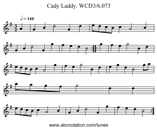 Cady Laddy. WCD3/6.073 - staff notation