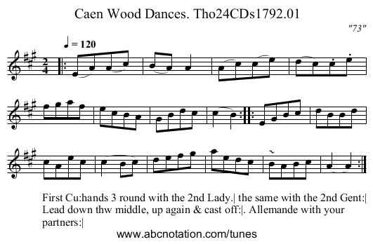 Caen Wood Dances. Tho24CDs1792.01 - staff notation