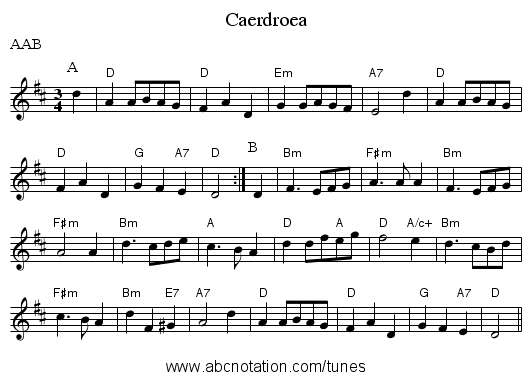 Caerdroea - staff notation