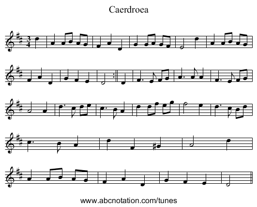 Caerdroea - staff notation