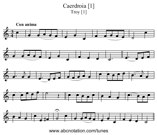 Caerdroia [1] - staff notation